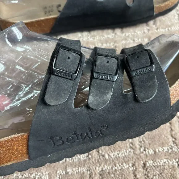 Betula Birkenstock Triple Strap Buckle Sandal Womens 5 Black Slip On Casual Boho - Picture 5 of 8